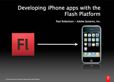 Flash logo pointing to iPhone with presentation title
