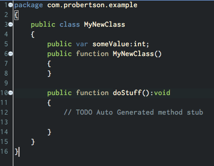 The generated class with its generated property and method.