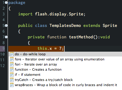 Open the template code hints.