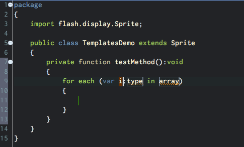 Select the template and it is inserted in the code.